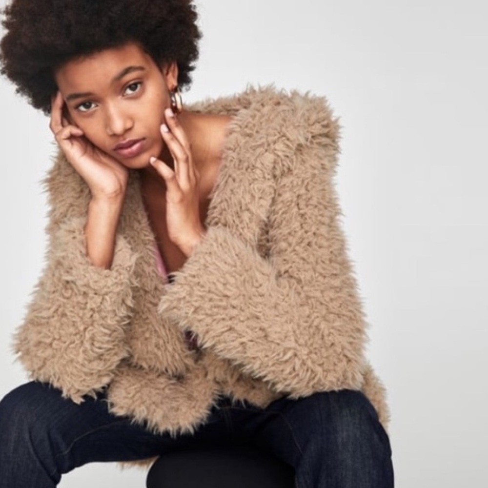 Zara Faux Teddy coat with hood